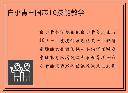 白小青三国志10技能教学