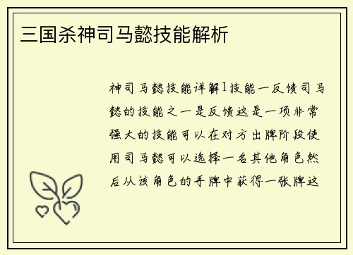 三国杀神司马懿技能解析